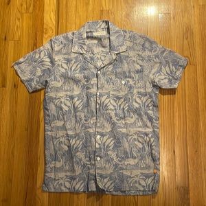 Far Afield Linen Print Camp Collar Shirt, Small